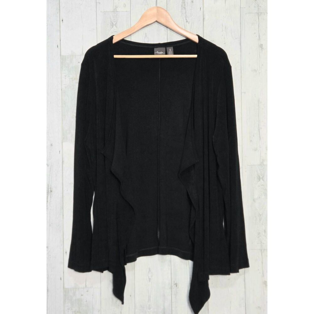 Chico's Travelers Open Front Waterfall Black Cardigan Sz. 3/XL